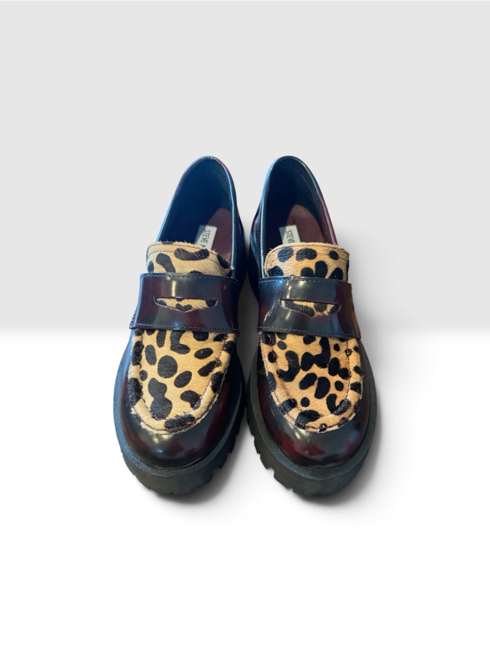 Steve Madden Leopard Print Penny Loafers - Black & Tan